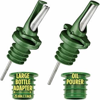 POURA Airtight Olive Oil Pourer Spout with BPA-Free Rubber & Dust Caps – ClickSeal Bottle Drizzler Keeps Oil Fresh – Use with Your Own Bottles – Includes Adapters – Green 2 Pack
