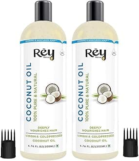 Rey Naturals Cold Pressed Coconut oil for hair and skin - Pure & Natural (400ml) - (200ml x 2)