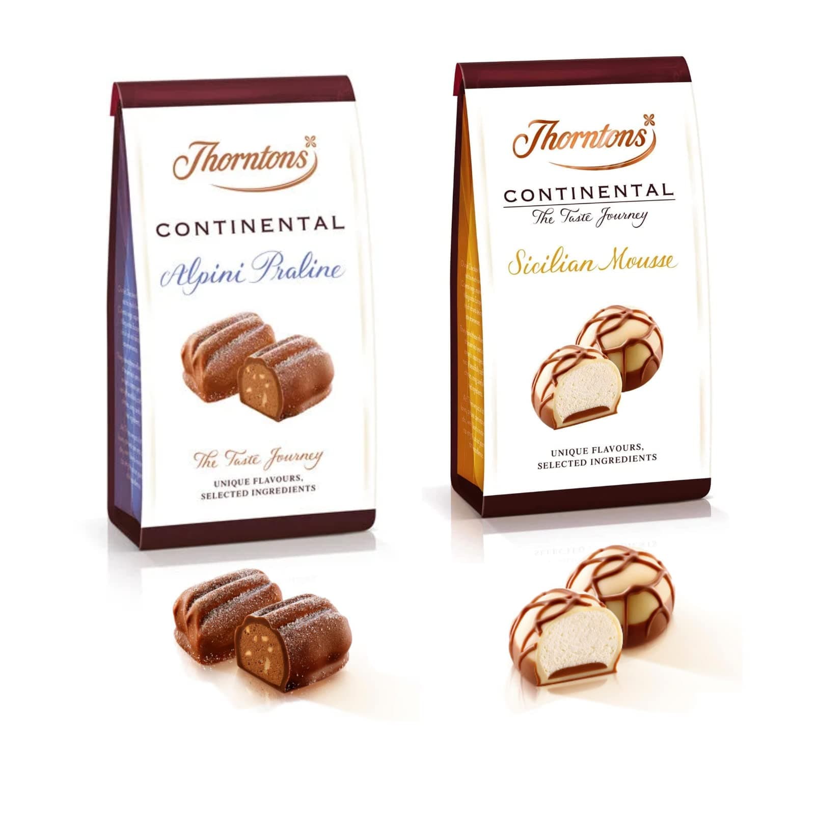 Continental Chocolate Bag Bundle (1 Thorntons Hazelnut Alpine Praline In Creamy Milk (110G)+ 1 Sicilian Zesty Lemon Mousse Rich Delicate European Taste, 110 G)