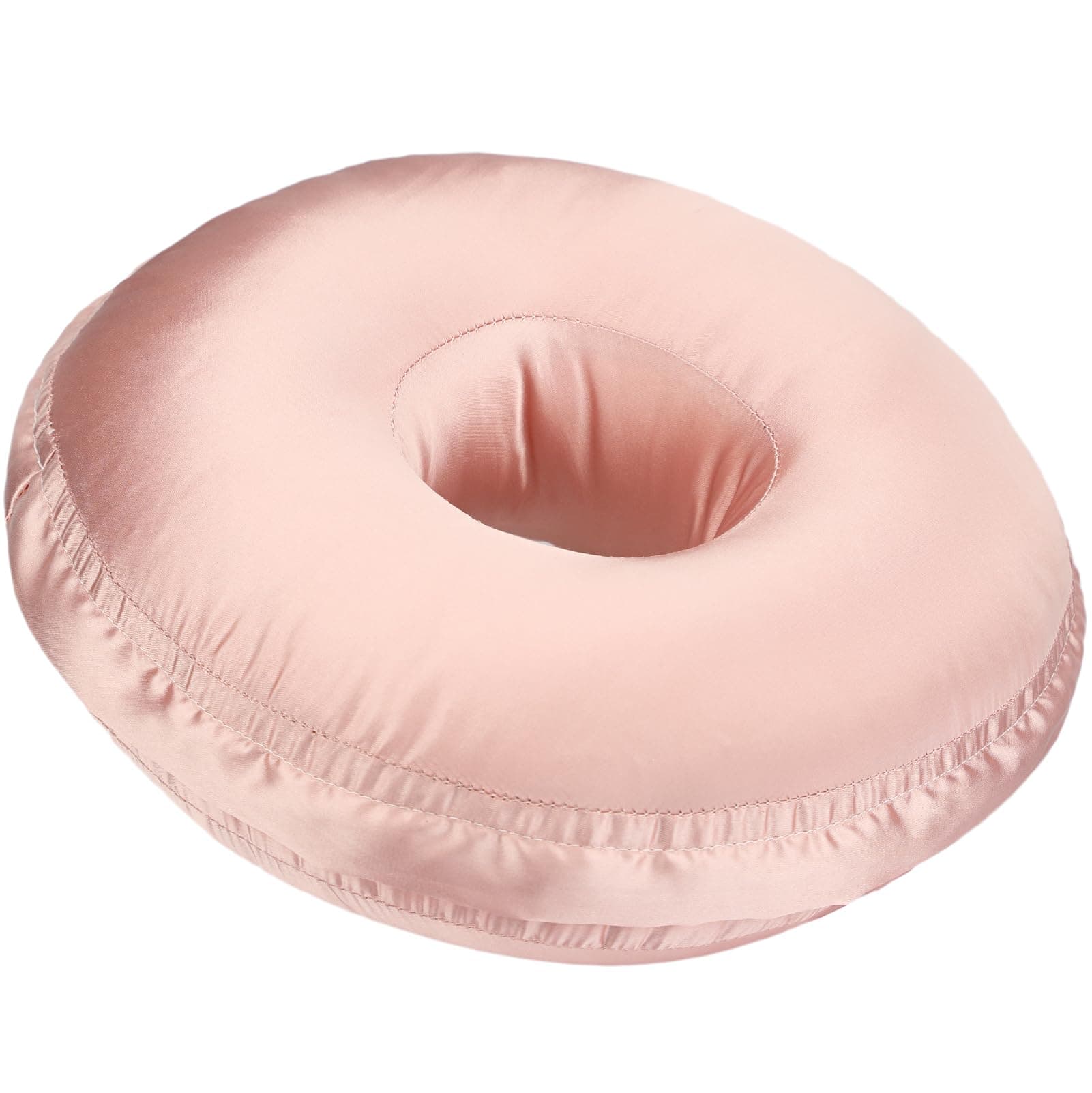 Washable Silky Satin Ear Piercing Pillow with Removable Pillowcase Smooth Cooling Donut Pillows Hole for Ear Pain Relief CNH Sleeping Pressure Sore Side Sleepers Ear Guard Protector, Coral