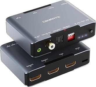 8K@60Hz HDMI Splitter 1 in 2 Out, HDMI 2.1 Splitter Supports 4K@120Hz, Downscaler EDID Mode, 48 Gbps, VRR,HDR, Audio Extractor