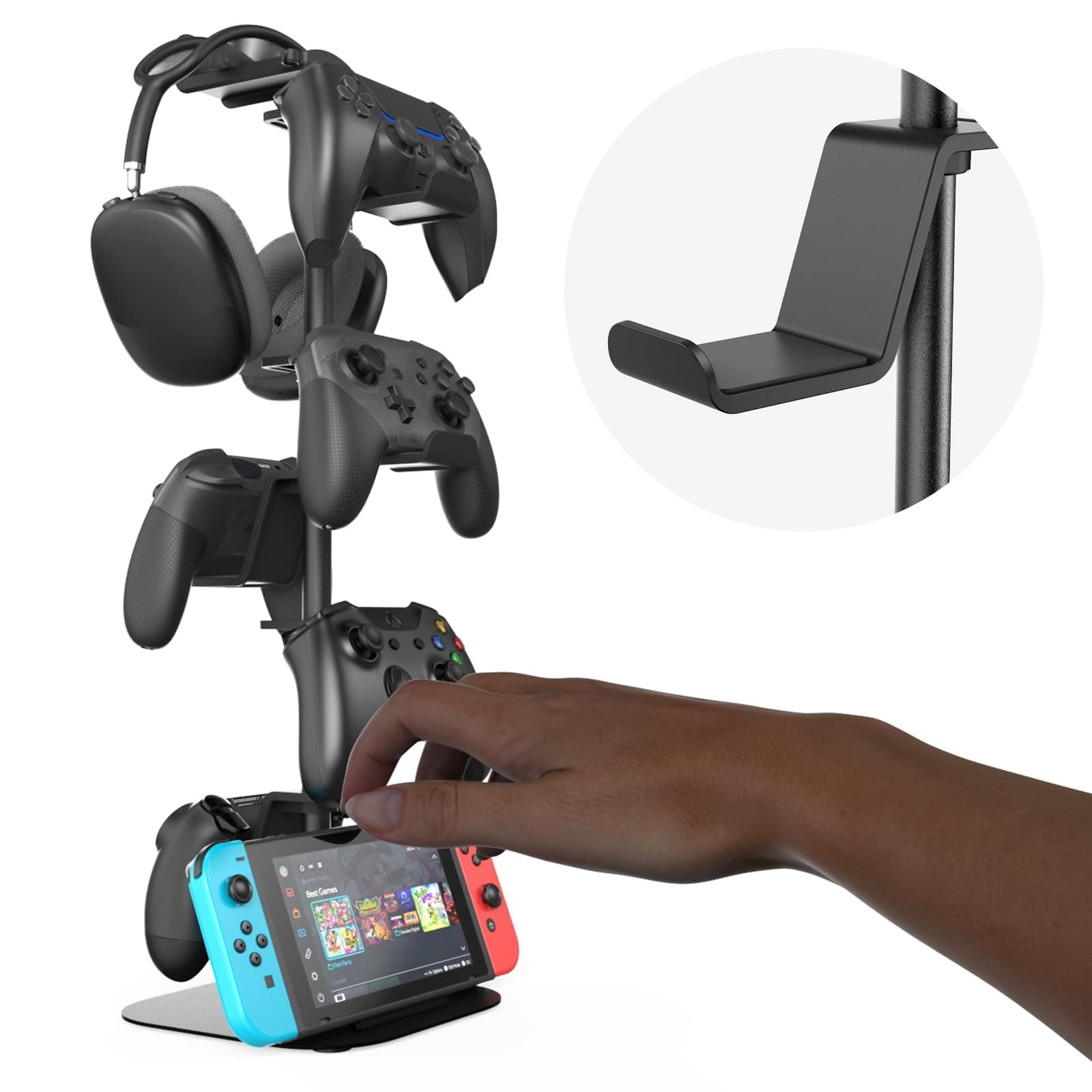 MiiKAREController Holder 6 Tiers with Headphone Holder, Adjustable Gaming Controller Headset Stand, Game Controller Stand for All Xbox PS4 PS5 Switch Pro Crontroller Gaming Accessories - Black