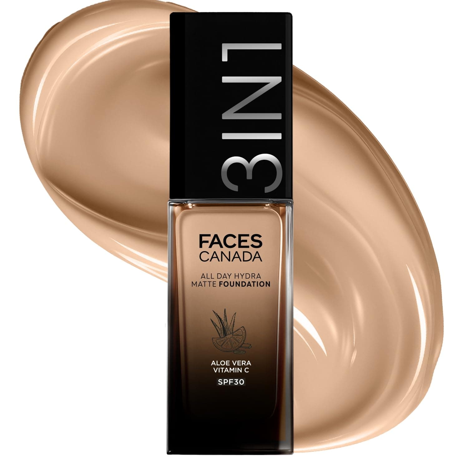 FACES CANADA All Day Hydra Matte Foundation | 3-in-1 Foundation + Moisturizer + SPF 30 | 24 HR Aloe Hydration & Vitamin C | 10HR Long Wear | Medium to High Buildable Coverage | Medium Natural 022 | 30ml