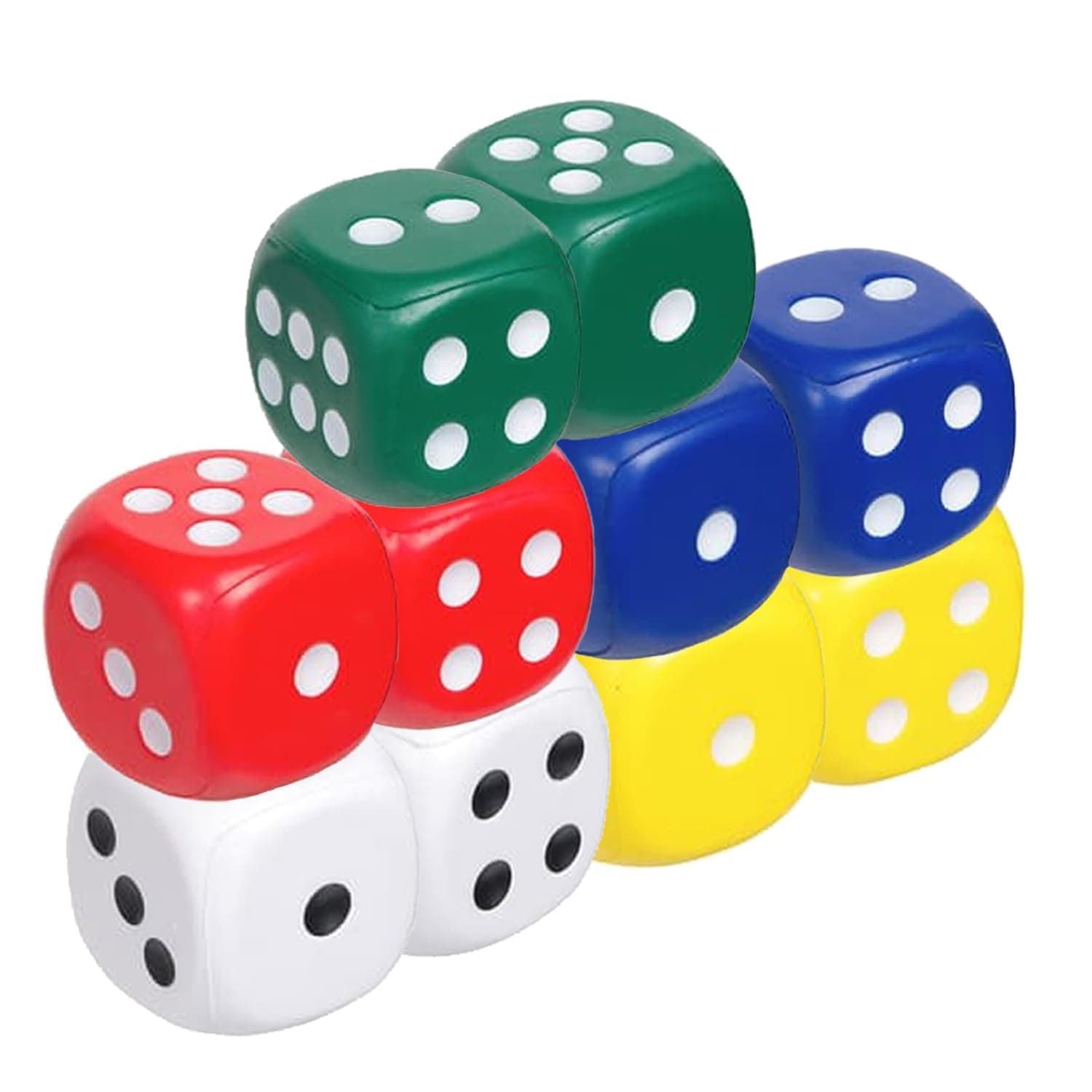Pack of 10 Replacement Dice - Colourful 6-Sided Standard Size, 14mm 5 Colours, Rounded Edges for Smooth Rolling D6 Dice Set for Board Games, Poker