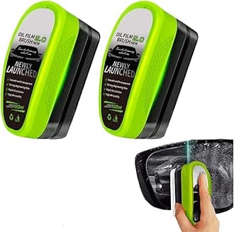 2025 Upgraded Edition Reusable Car Windshield Oil Film Cleaning Brush, Glass Cleaning Plate, Rain and Fog Resistant, Improved Field of View Clarity, Green 2-piece/4-piece Set (2)
