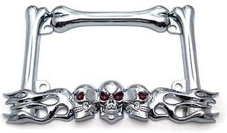 HTTMT- MT294-006-CD- Cruiser Accessories Skull & Flame Motorcycle License Plate Frame (Chrome) Durable And Long Lasting.