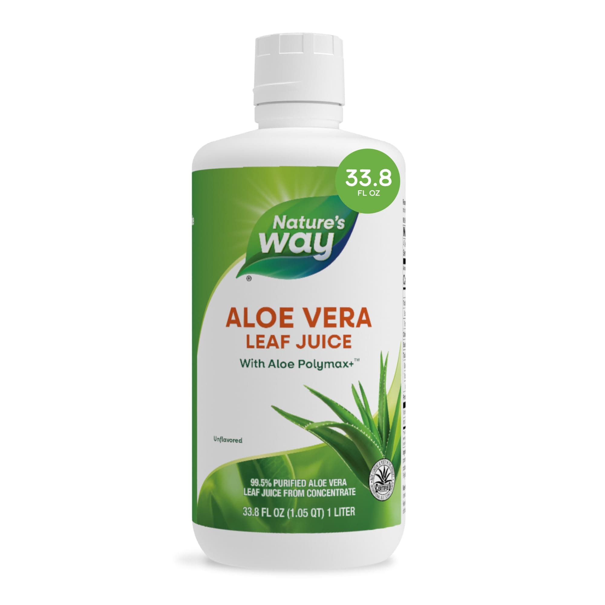 Nature’s Way Aloe Vera Leaf Juice, Flavorless Juice 99.5% Purified from Concentrate, Certified by The International Aloe Science Council, Unflavored, 33.8 Fl Oz