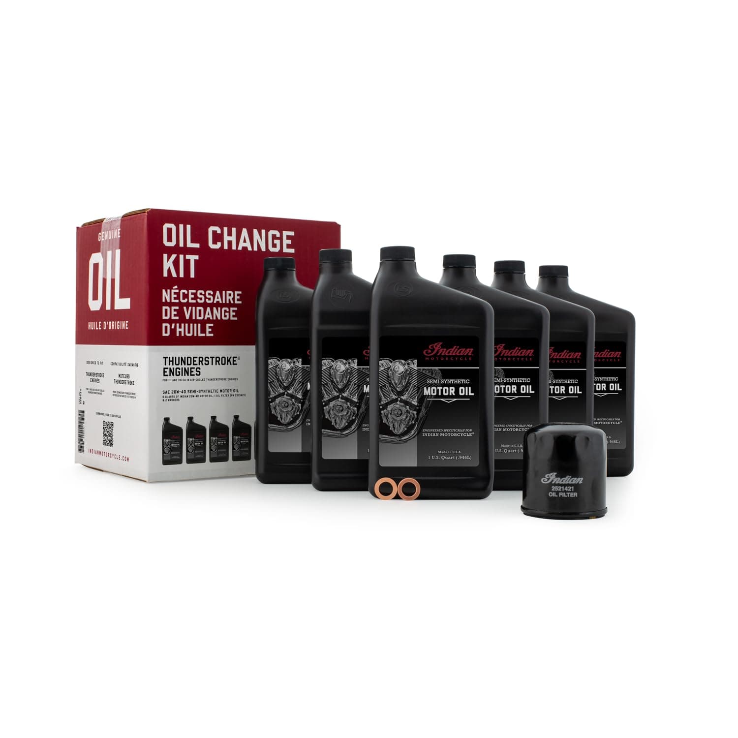 Oil Change Kit for Chieftain, Roadmaster, Chief, Springfield Models With Thunderstroke 111 & 116 Engines, 6 Quarts 20W-40 Semi-Synthetic Motor Oil, 1 Oil Filter, 2 Washers - 2889311