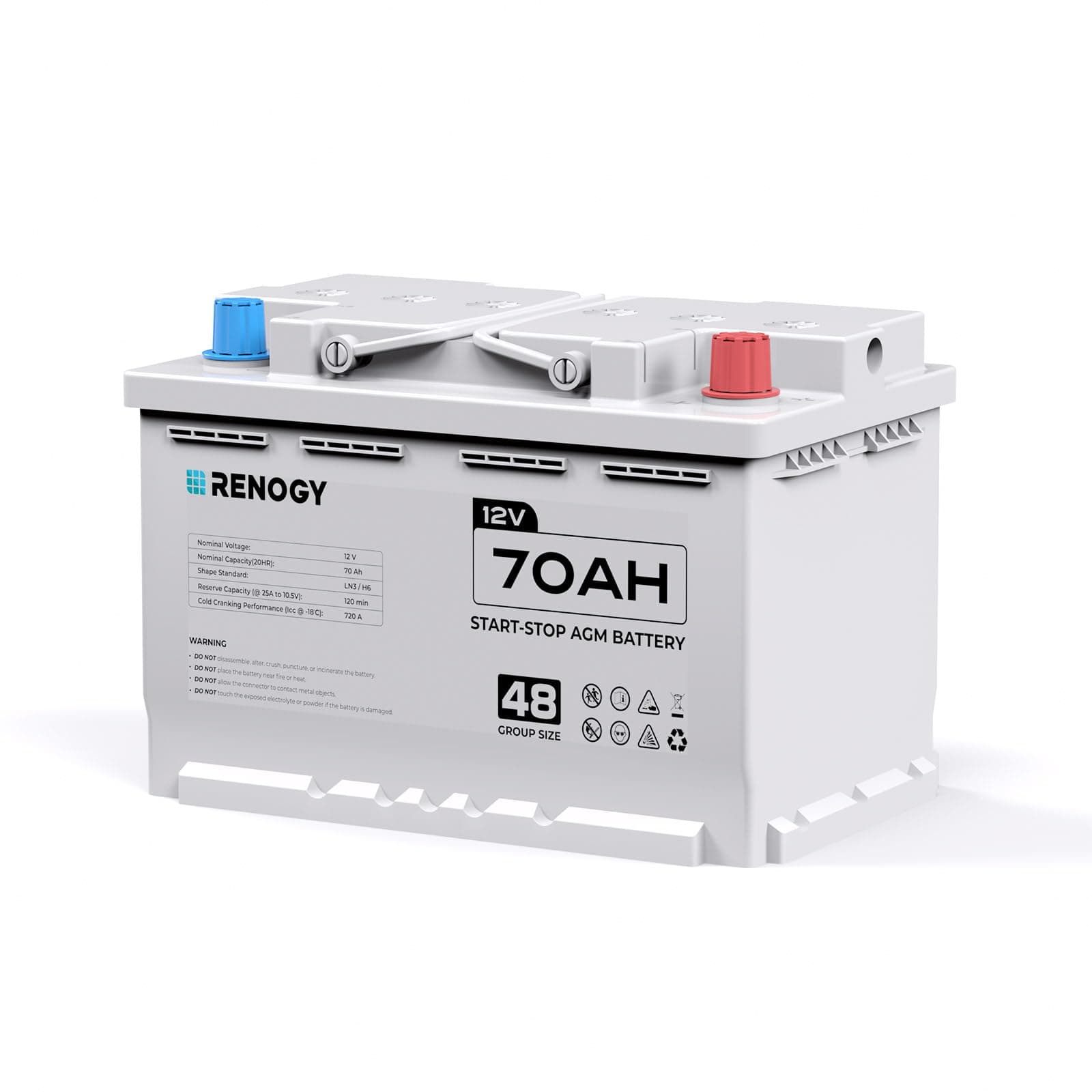 12V 70Ah AGM Car Battery H6, Group 48 Start and Stop Automotive Battery with 720 CCA, 120RC, Reliable Power for Cars, SUVs, Trucks, and Marine Starting