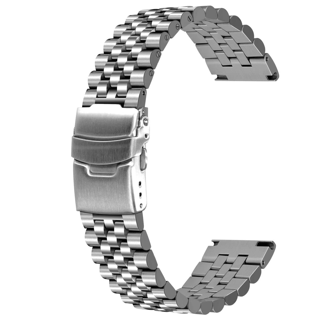 Super Brushed & Polished 3D Solid Silver Stainless Steel Watch Bracelet Band 20mm 22mm 24mm Security Double Deployment Buckle