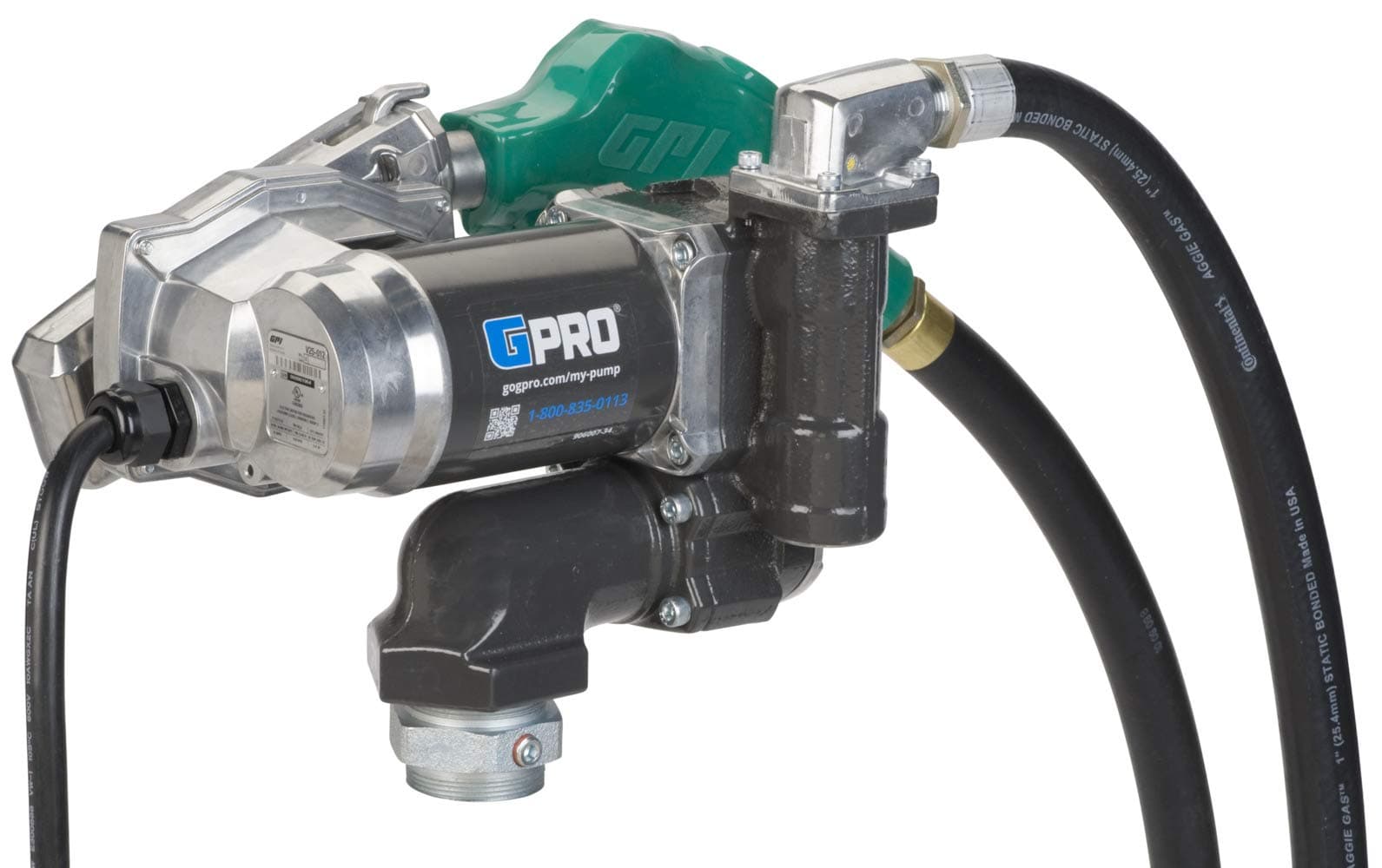 - GPRO V25 Fuel Transfer Pump, Automatic Shut-Off Nozzle, 24 Volt, 25 GPM Fuel Pump, 18 ft. Hose, Power Cord, Adjustable Suction Pipe (170001-03)