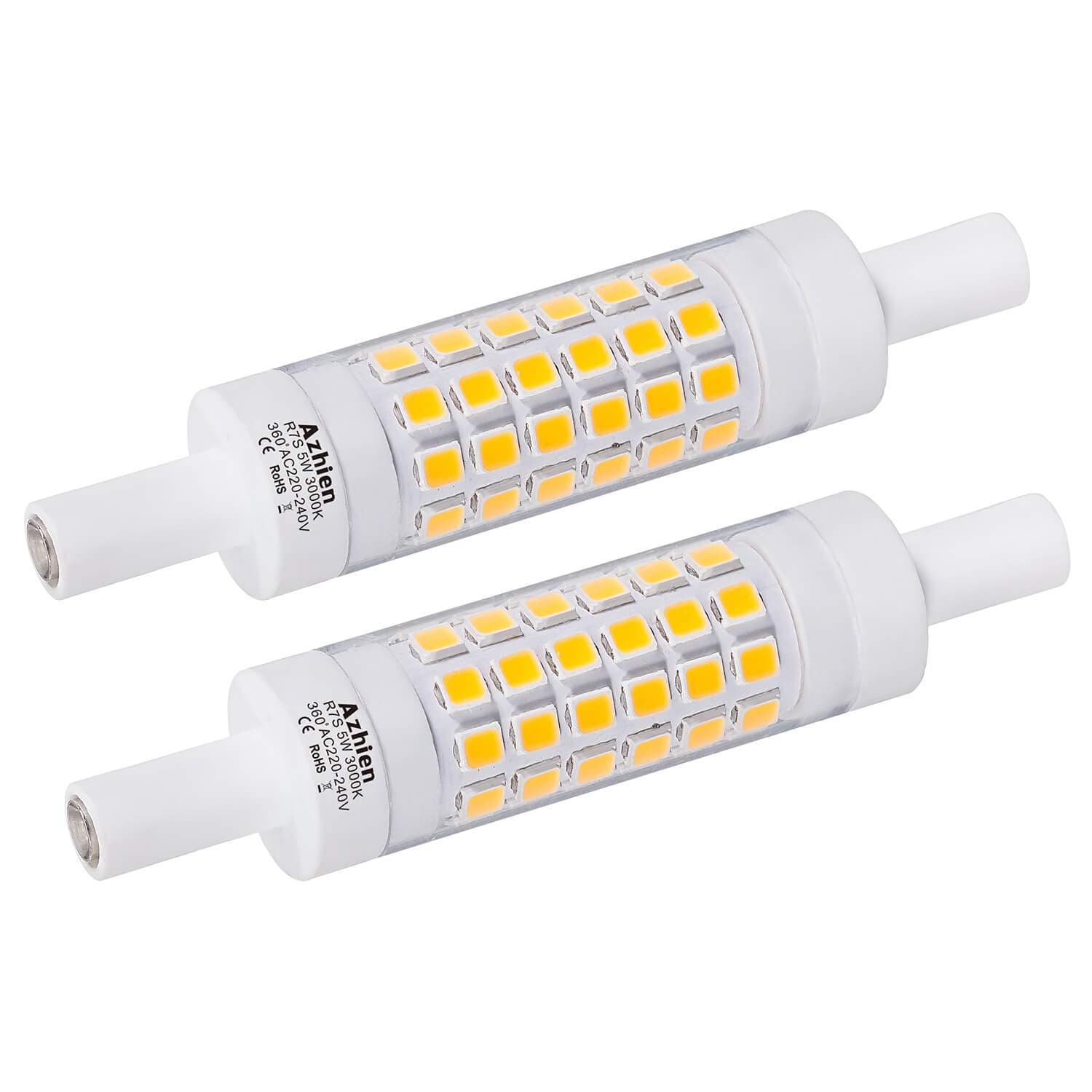 R7S LED Bulb 78 mm 5W Double Ended Linear Reflector Lamp Azhien, Warm White 3000K, 5 Watt, equivalent to 48W 60W Halogen Lamp, 230V AC,500LM,360 Degree, Pack of 2