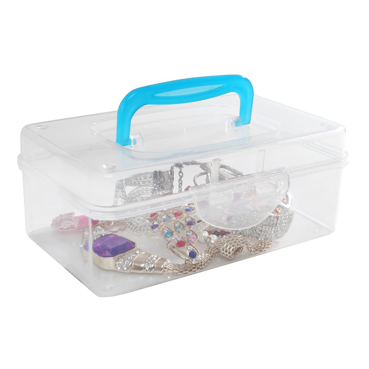 MyGift 7 Inch Multi Purpose Mini Clear Plastic Travel Storage Box, Portable Transparent Container Bin - Blue