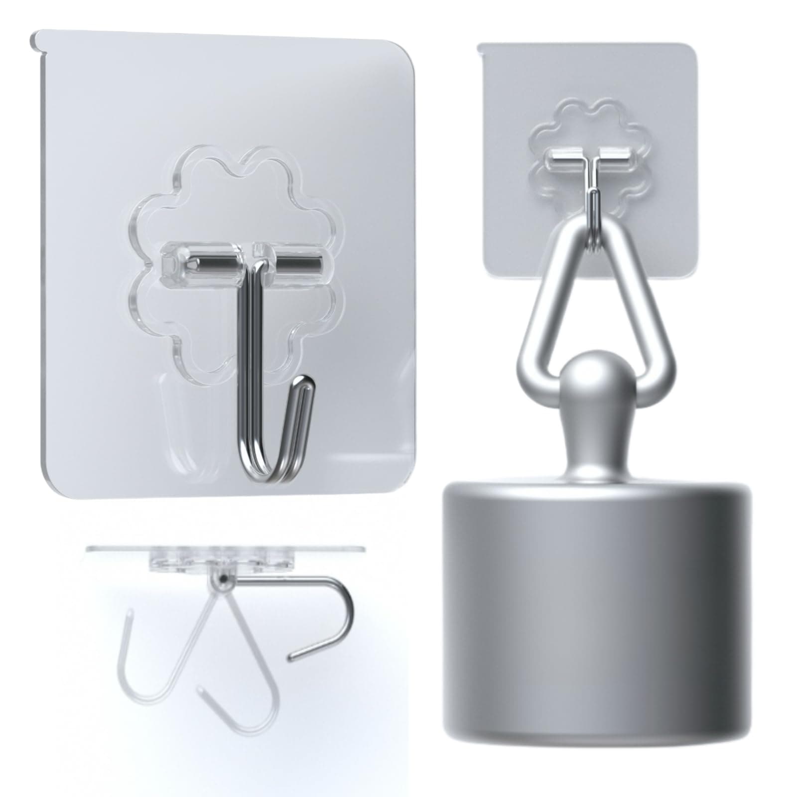 DDMY Heavy Duty Hook 24 Pack Self Adhesive Hooks for Hanging Wall Hooks Transparent Reusable Waterproof Adhesive Sticky Hook for Kitchen Curtain, Towel Bathroom,Coat Shower Door Utility No Damage