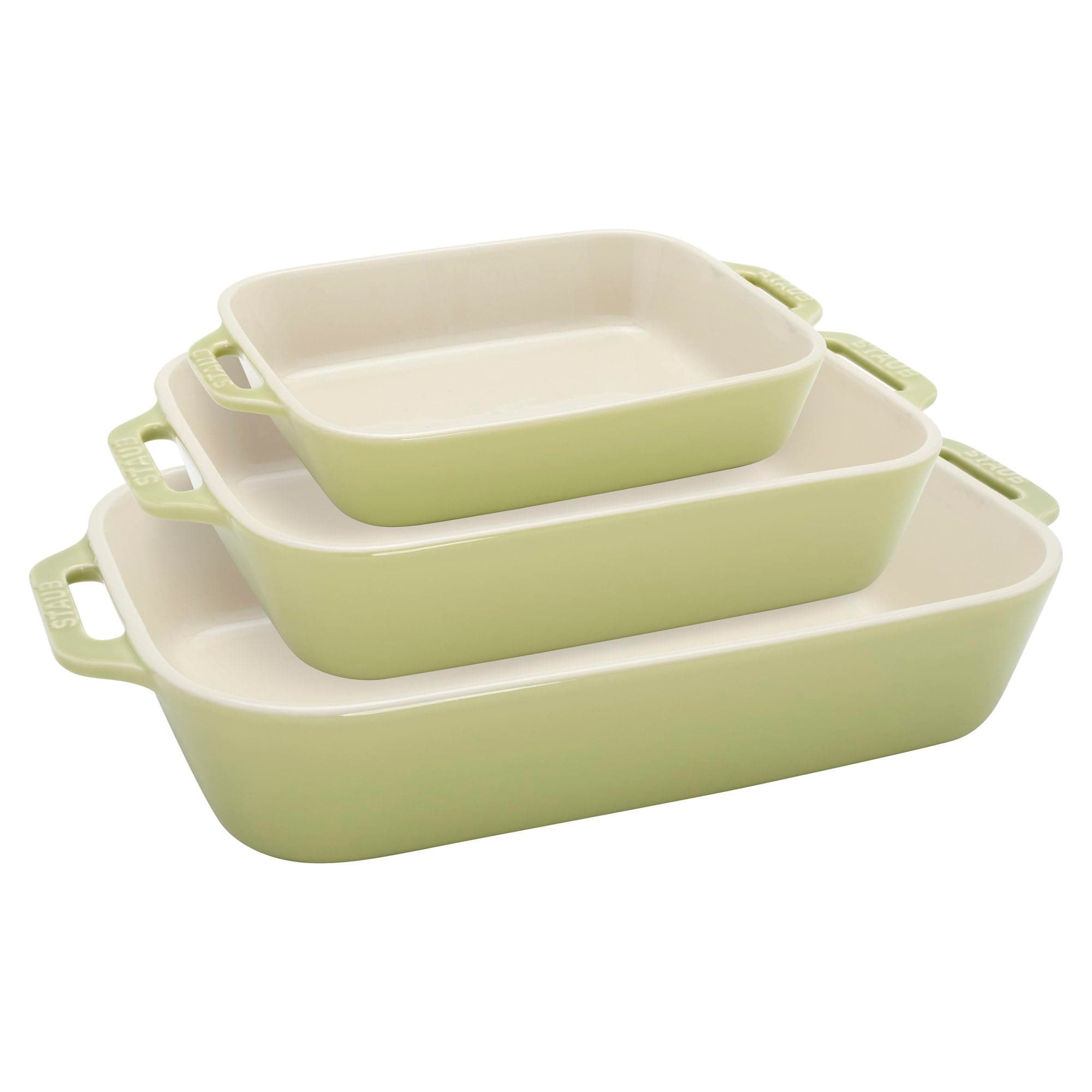 Ceramic 3-pc Rectangular Baking Dish Set - Macaron Pastel Green