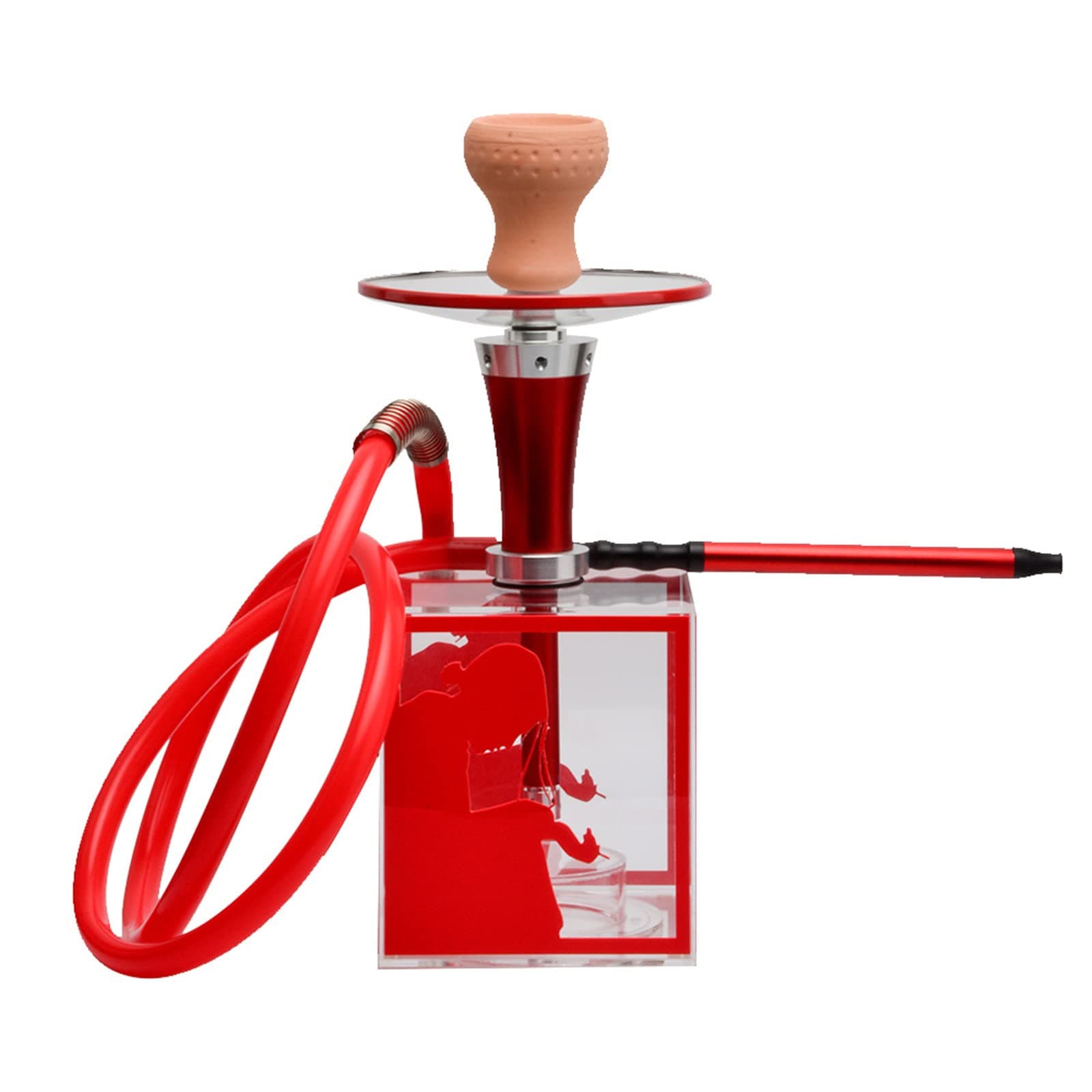 Saturey Modern Cube Acrylic  Hookah  Set, Silicone Hose  Hookah  Complete Kit with Magical Remote LED Light for Better Shisha  Narguile  Smoking