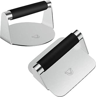 2-Pack Burger Press Set with Silicone Handles - Round and Square Stainless Steel Grill Presses for Smash Burgers and Bacon