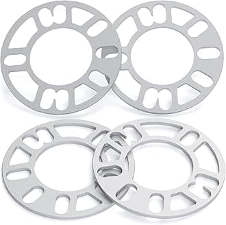 dynofit Universal 5mm Wheel Spacers for 98-120 Multiple Bolts Pattern, Pack of 4 Thin Aluminum Shims Hubcentric Spacer for 4 Lug and 5 Lug Wheels for Dodge Ford Je/ep Nissan Honda