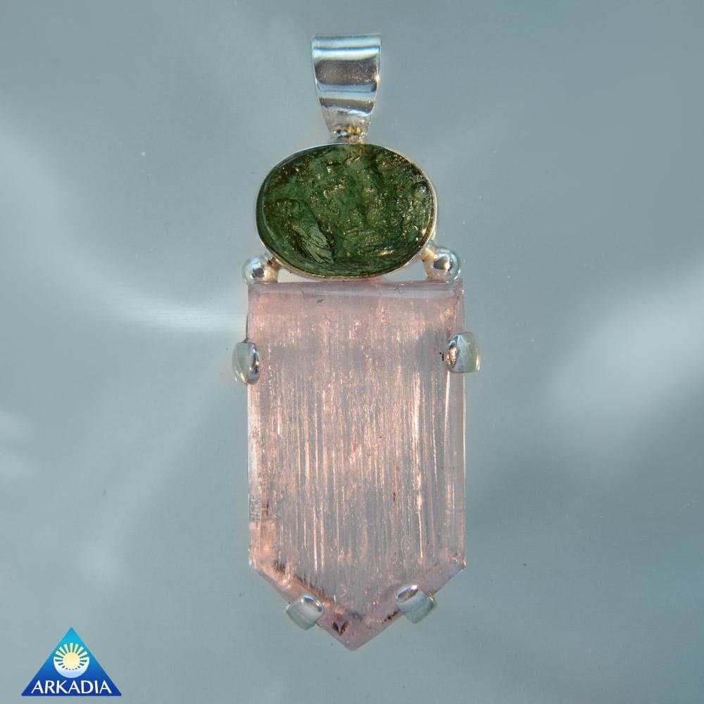 Moldavite Kunzite Crystal Gemstone Pendant SRP1420