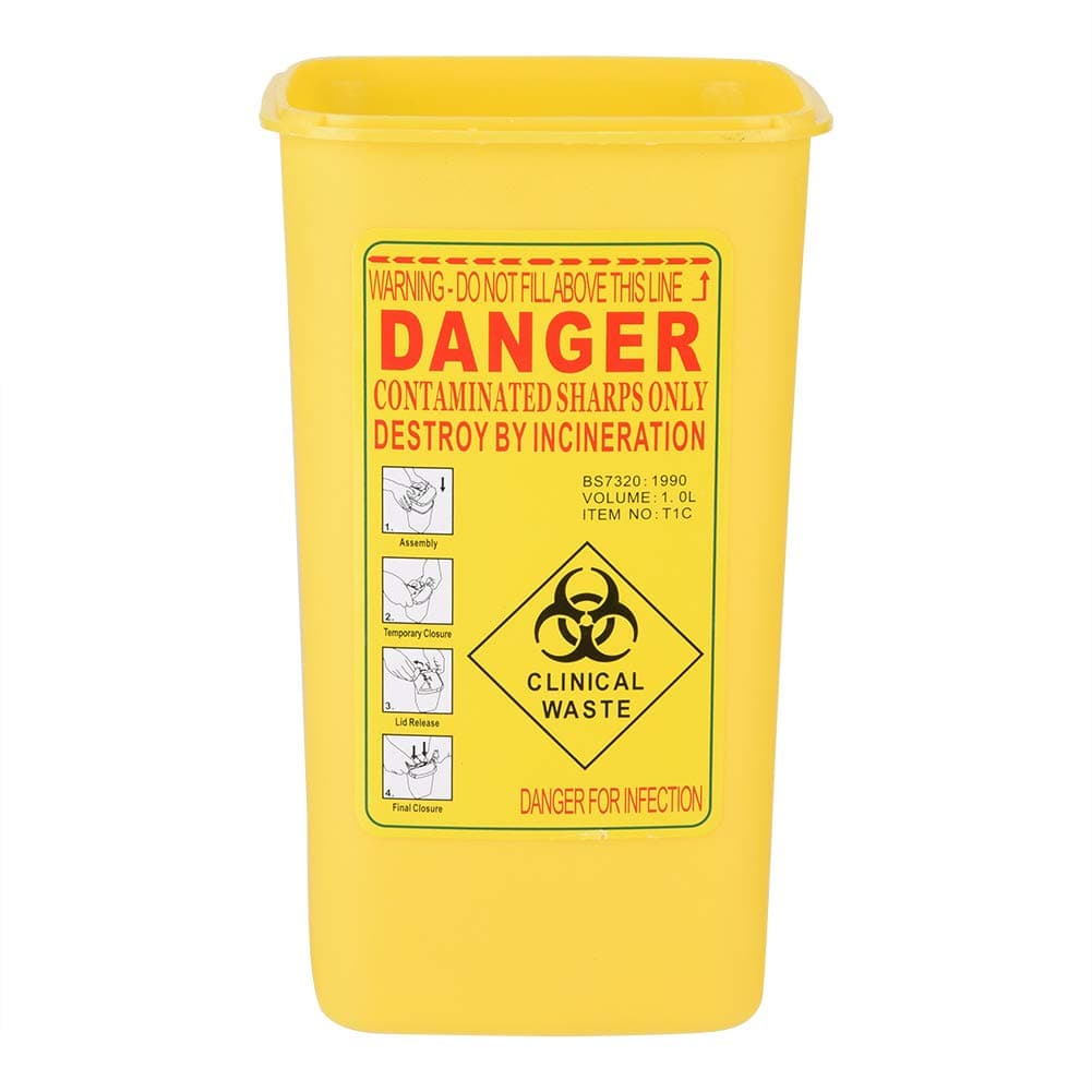 Plastic Sharps Container, Durable 1L Size Waste Box, Useful Insure Safety Rubbish Waste Box, for Biohazard Needle Disposal Medical(yellow)