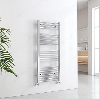 EMKE Chrome Towel Rail, Modern Straight Heated Radiator 1200 x 500mm, Versatile Wall/Floor Mounted Bathroom Radiator