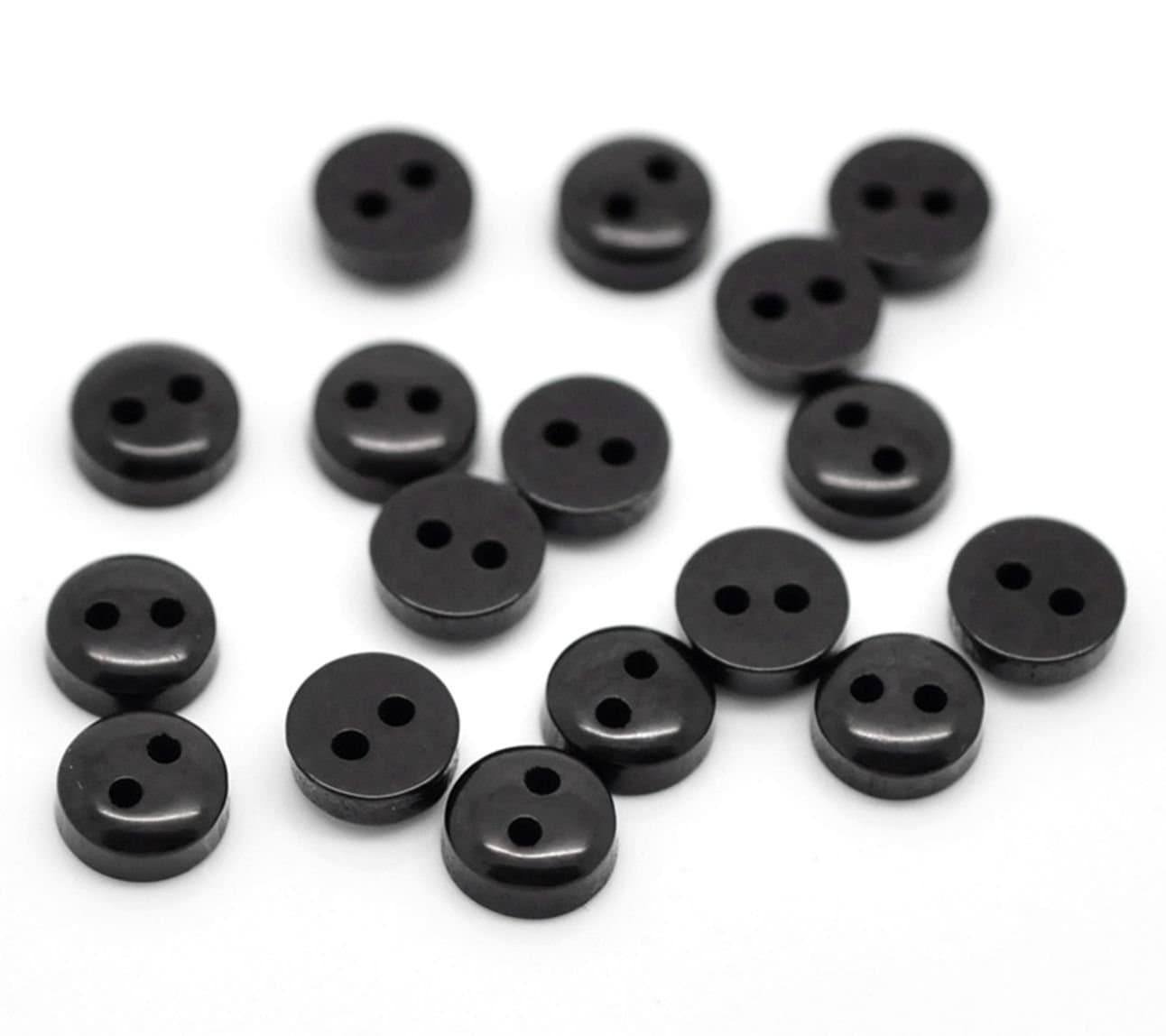 50 Plain Black Round 2 Hole Sewing 6mm Buttons. Ideal for Crafts Like Scrapbooking, Cardmaking, Bling, Decoration
