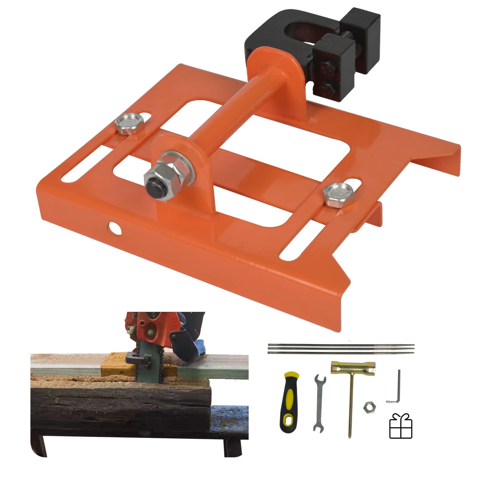 SurmountWay Chainsaw Mill Guide, Portable Vertical Lumber Cutting Guide, Timber Chainsaw Mill Attachment with Free Adjustment Cutting Width 2"-6" for Lumber Sawmill Woodworkers and Builders (Orange)