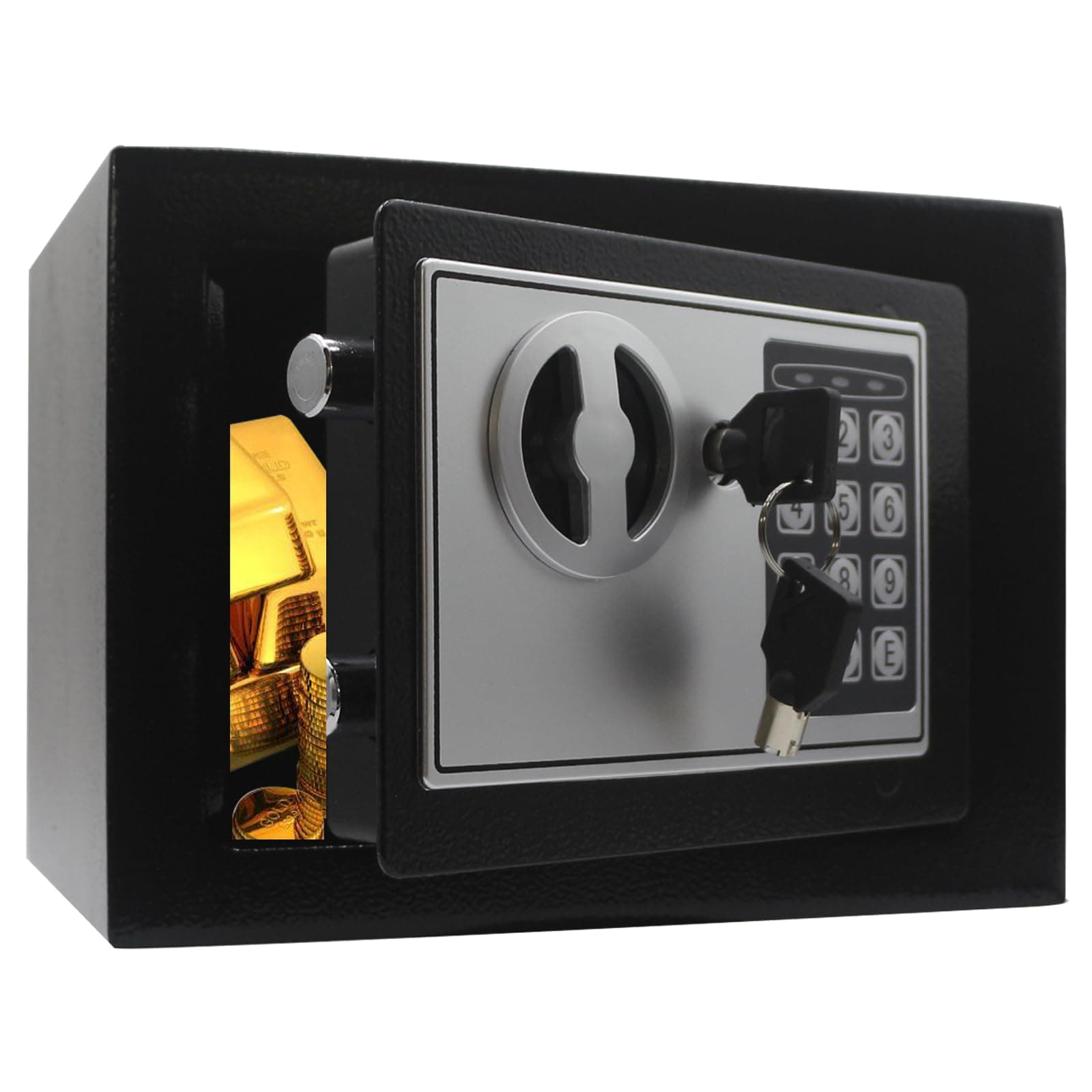 Key and Electronic Security Safe Box Digital Deposit Box for Home Office Hotel Business Lock Box for Cash Jewelry Storage (Black, 0.17 Cubic Feet)