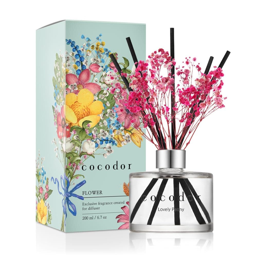Cocodor Flower Reed Diffuser, 6.8 oz (200 ml), Lovely Peony, Room Fragrance