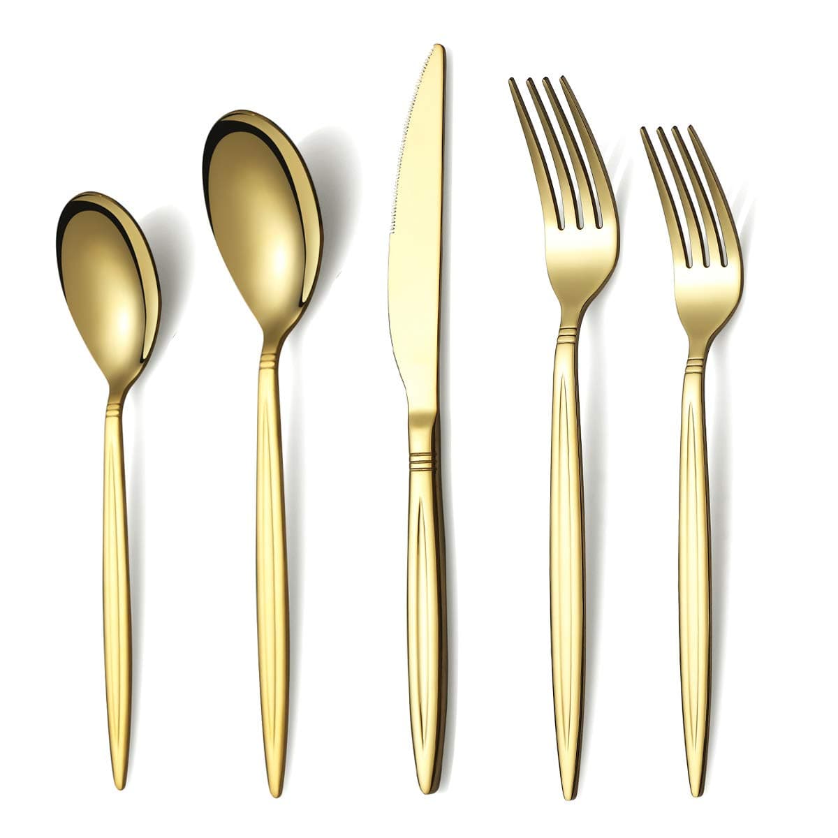Gold Silverware Set, Berglander Titanium Gold Plating Flatware Set 20 Pieces, Stainless Steel Golden Flatware Set, Cutlery Set Service For 4