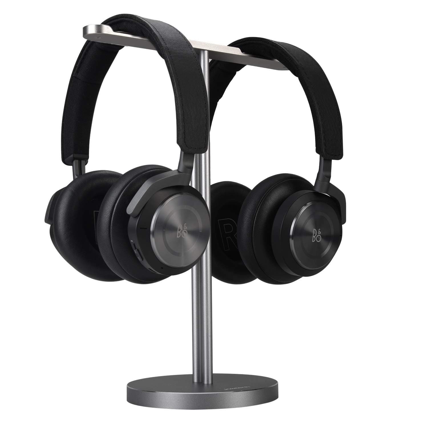 Double Headphones Stand, Aluminum Alloy Desk 3 Headsets Holder Supporting Desktop Earphone Hanger Mount Storage Rack with Heavy Base for Home and Office Display Spacegrey