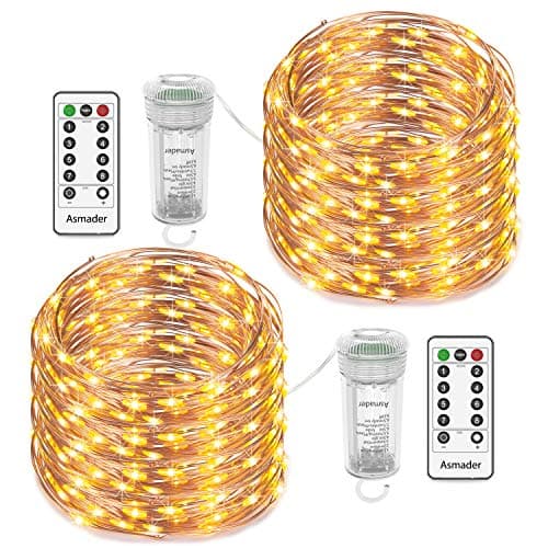 Asmader Fairy 2 Pack Battery Operated String, IP67 Waterproof 8 Modes Remote Timer Small, Copper Wire Decor Light for Indoor/Outdoor,Patio,Garden,Party,Holiday(Warm White)
