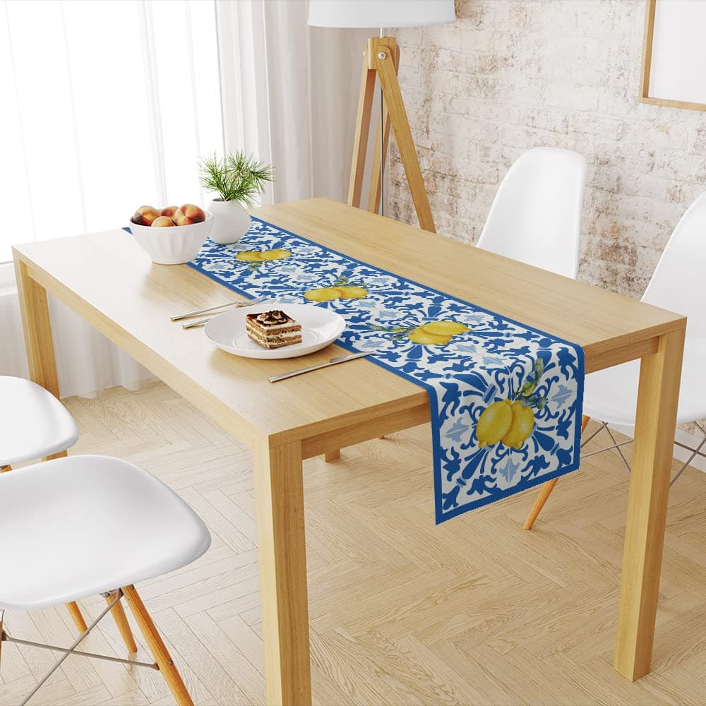 Italian Blue Plaid Decorative Table Runner for Dining Room Kitchen Dresser Party Holiday Housewarming Gift for Women Couple New Home 13x72 inch