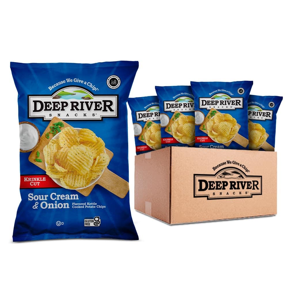 Deep River Krinkle Cut Sour Cream and Onion Flavored Chips 2 oz (Pack of 24) Gourmet Potato Chips Snack - Perfect Crunchy Snack for Parties and Lunches- Premium Quality Ingredients