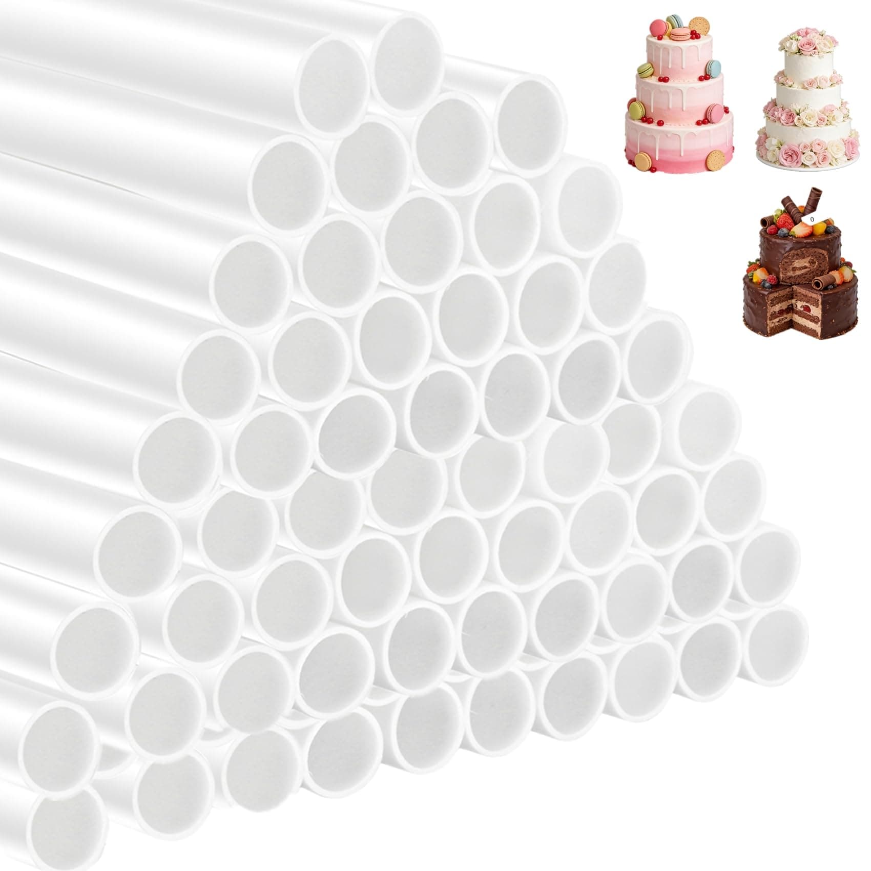 Yopay 100 Pack Plastic White Cake Dowel Rods, Tiered Cake Construction Rods, Cake Stacking Supporting Rods, 0.4 Inch Diameter, 9.5 Inch Length
