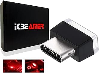 ICBEAMER Type C Adapters Atmosphere Light 1-Pack (Red) | Universal Plug-in Miniature LED Night Light for Car Interior and Trunk Ambient Lighting, Easy Installation, Energy Efficient