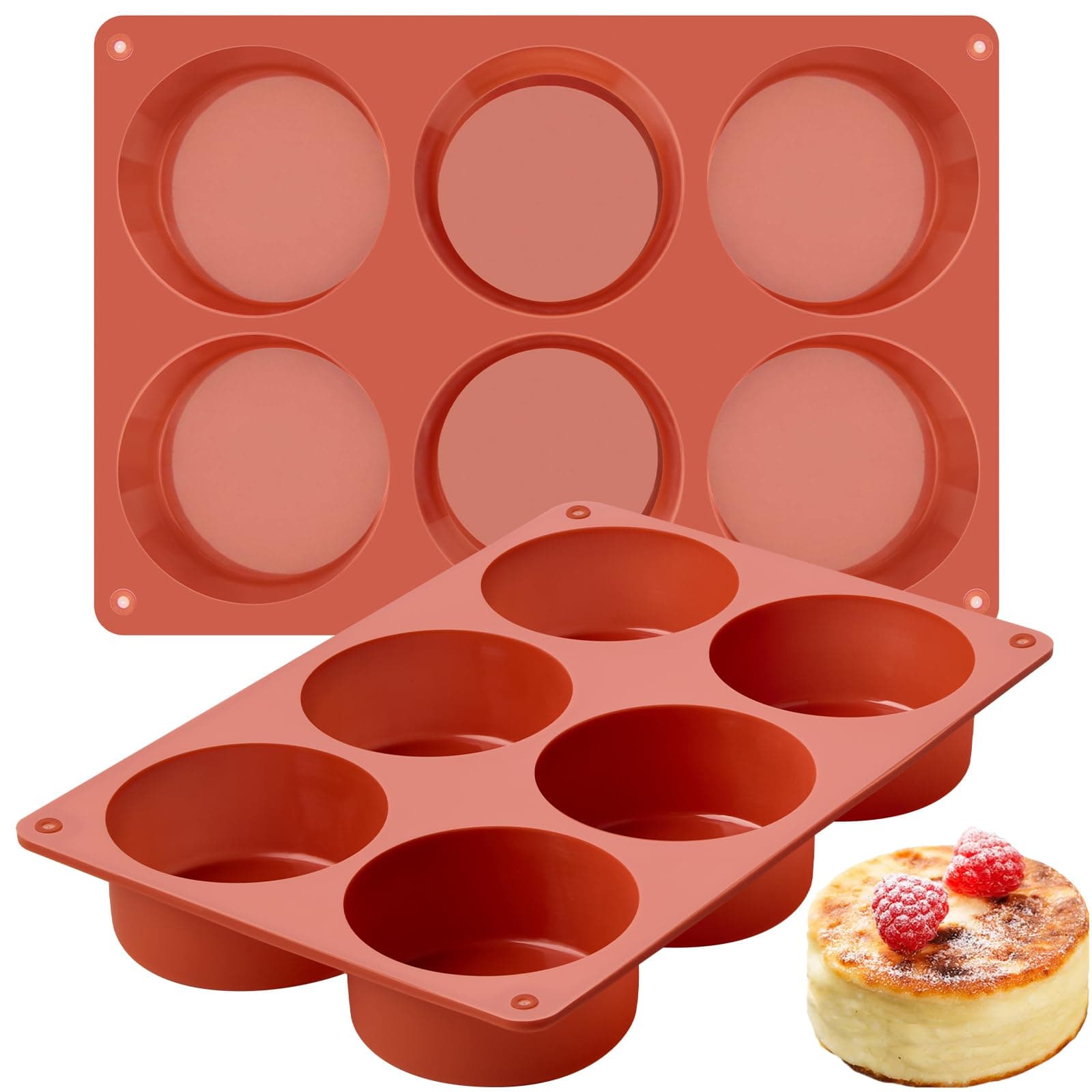 JOERSH 2-PK Silicone Egg Bite Molds Deep 3 Inch Frittata Baking Pans, Non-Stick Round Silicone Molds for Egg Breakfast Sandwich, English Muffin, Cheesecake, Dinner Rolls