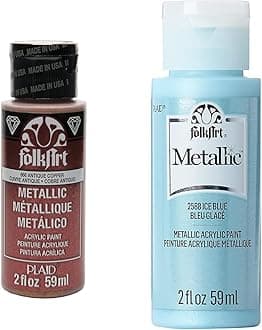 Metallic Acrylic Paint in Assorted Colors (2 Ounce), 666 Antique Copper and 2588 Metalic Ice Blue