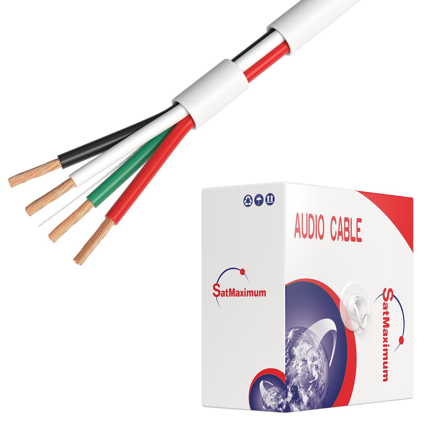 Cables Direct Online 250FT 14/4 Speaker Wire CL2 Rated Indoor Low Voltage Copper Clad Aluminum (CCA) 14 Gauge 4 Conductors Cable with Easy Pull Box – Perfect for in-Wall Installation