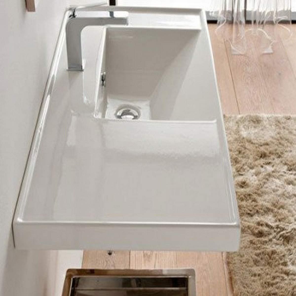 Scarabeo3009-One Hole ML Rectangular Ceramic Self/Wall Mounted Bathroom Sink, White