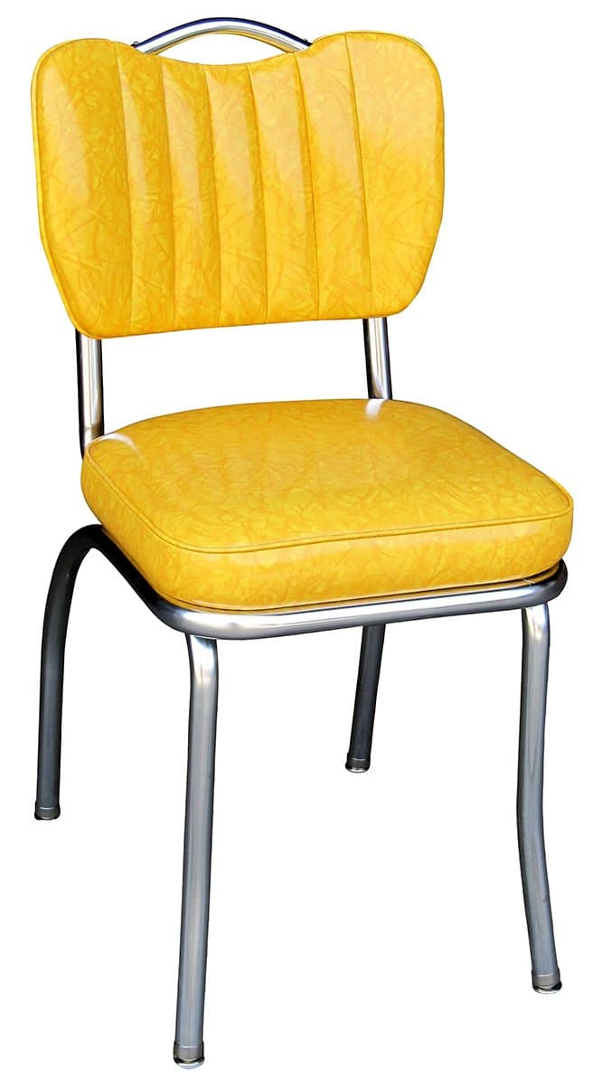 Richardson Seating Handle Back Retro Kitchen Chair in Single Tone Channel Back with 2" Box Seat, Cracked Ice Yellow