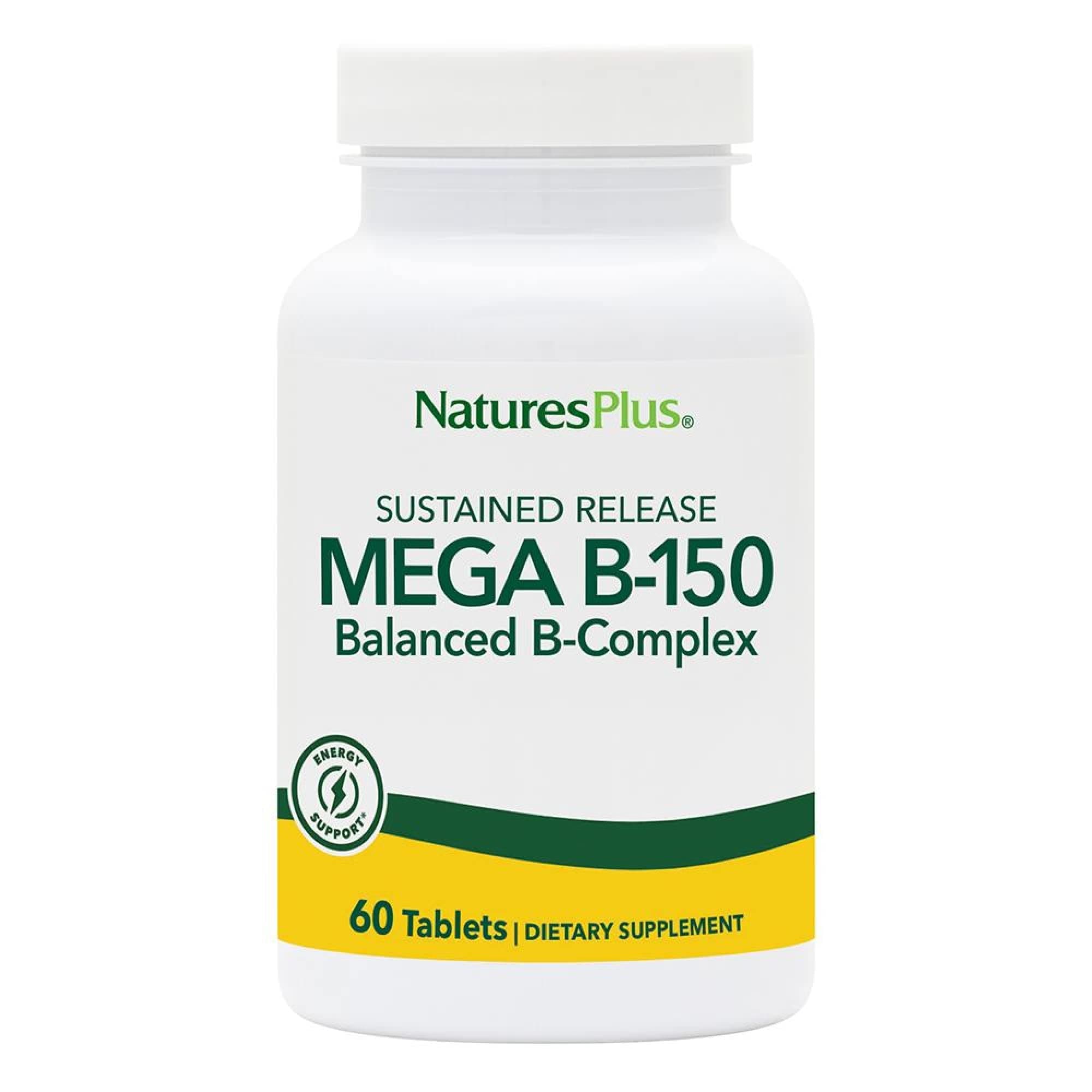 Mega B-150 Complex - 60 Sustained Release Vegetarian Tablets - Maximum Potency B Complex Vitamin Supplement - Energy & Brain Booster - Gluten Free - 60 Servings