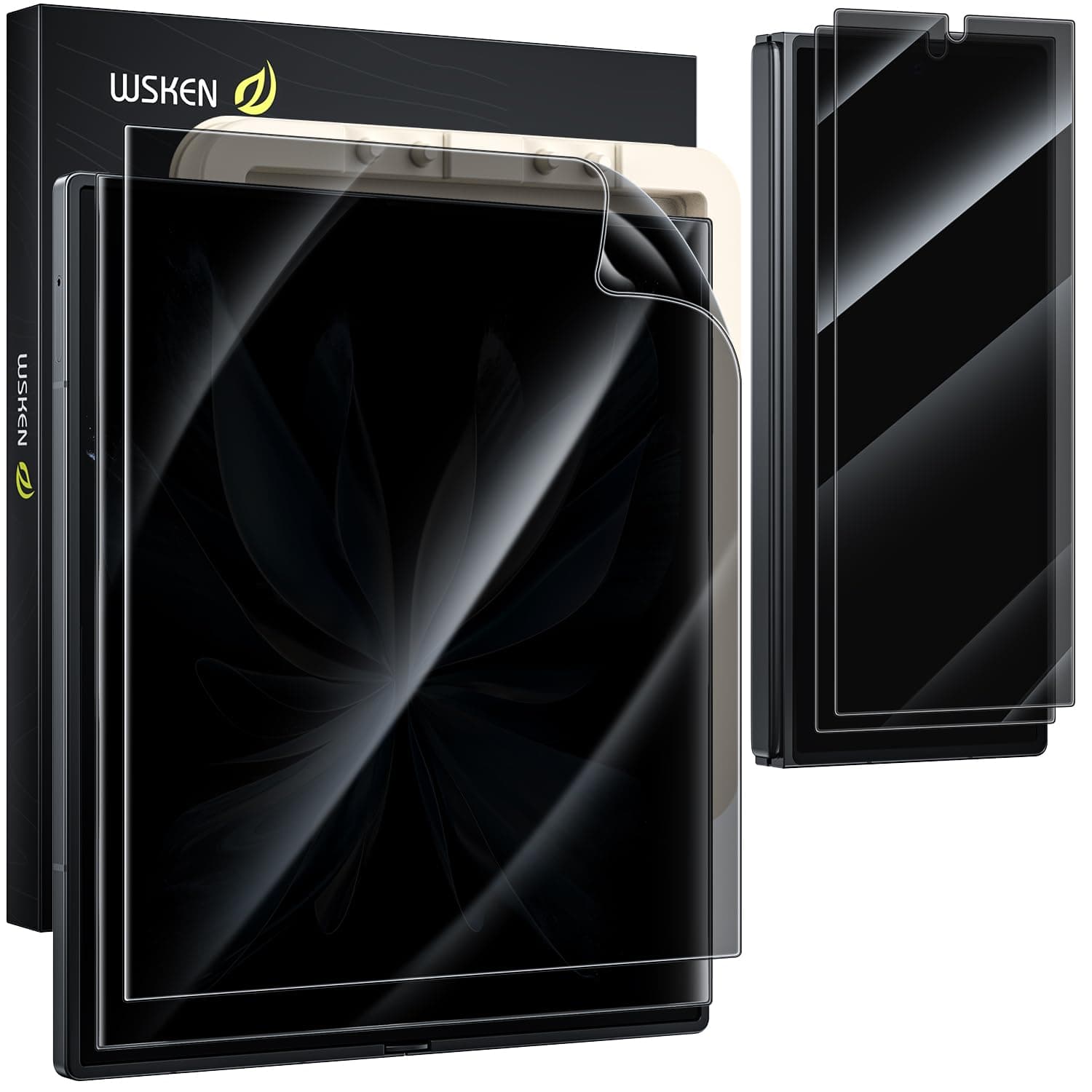 WSKEN for Samsung Galaxy Z Fold 6 Privacy Screen Protector, 28 Degree Anti Spy [Easy Auto Align Install] [Bubble Self-extinction] [Face Unlock] Inside Soft TPU Film + Front 9H Tempered Glass 2 Pack