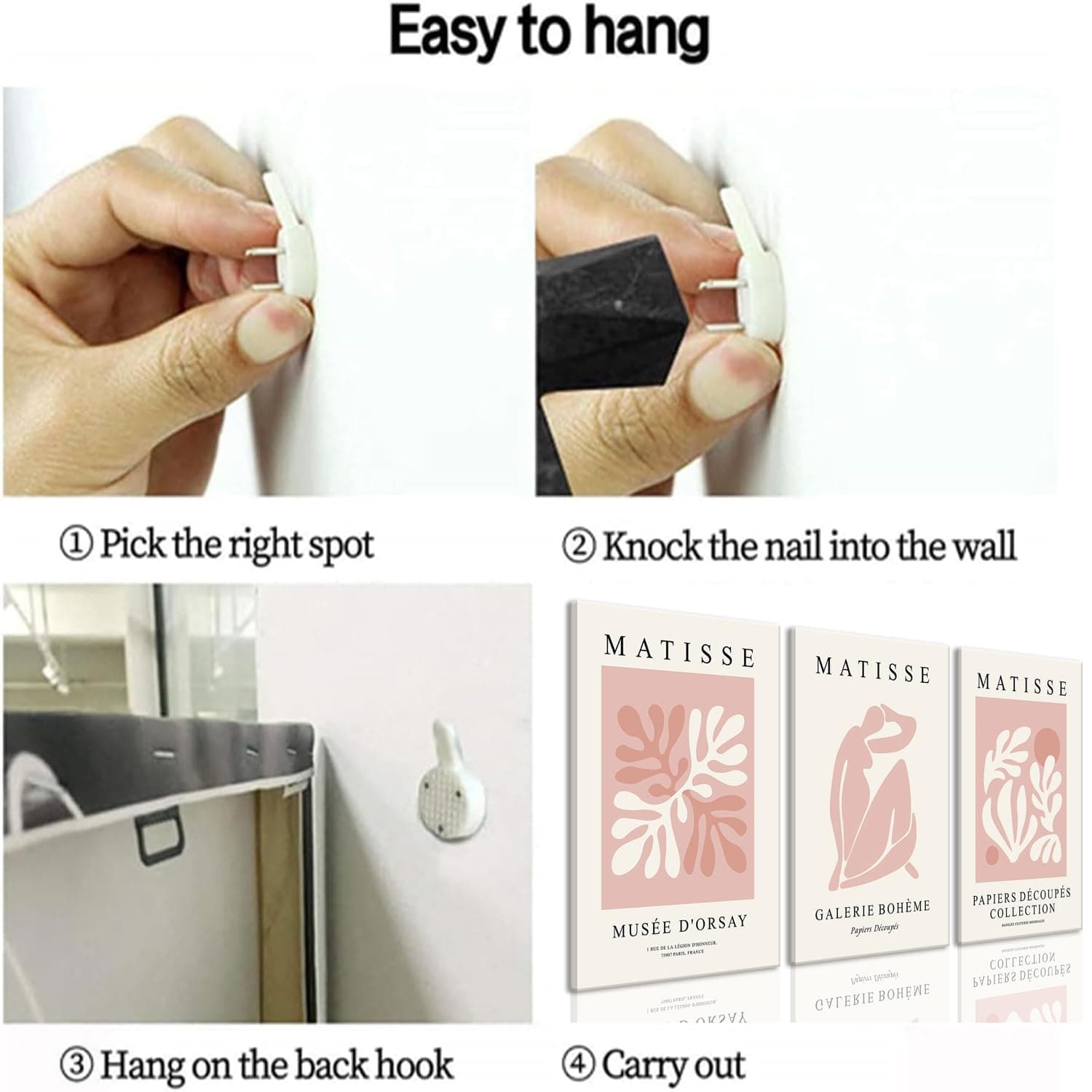 Djmwtb Matisse Abstract Canvas Wall Art Framed Set of 3 Pink Flower Market Poster Prints Modern Aesthetic Pictures Minimalist Wall Decor Painting for Living Room Bedroom Bathroom 12"x16"x3