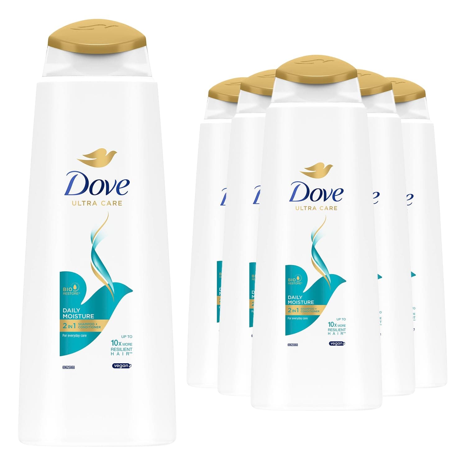 Dove Nutritive Solutions Daily Moisture 2 in 1 Shampoo + Conditioner shampoo and conditioner that leaves hair silky smooth for dry, damaged hair 6x 400 ml