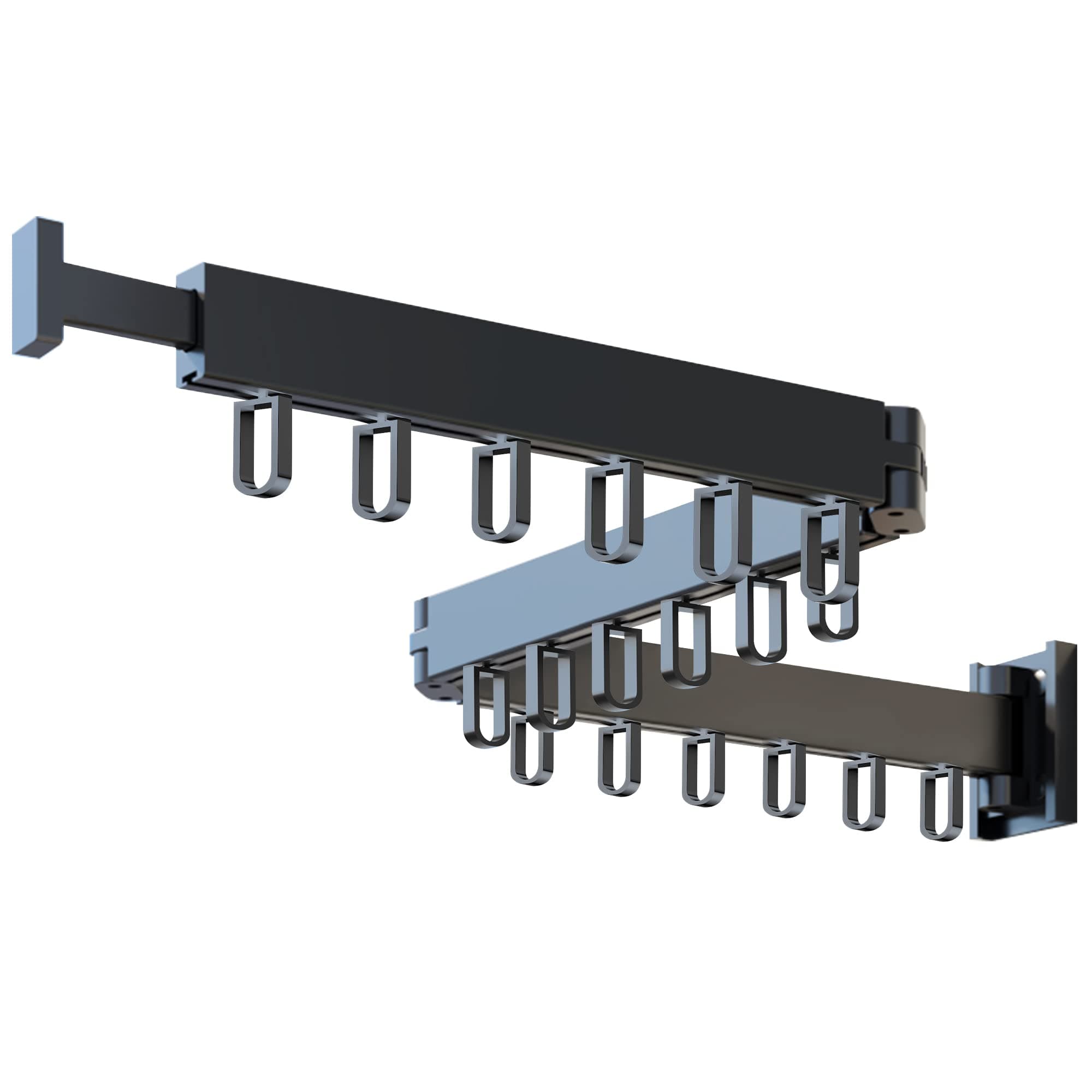 HEILAIYI Clothes Drying Rack,Laundry Drying Rack,Wall Mounted Clothes Rack,Laundry Rack Wall Mount,Folding Retractable Collapsible Drying Rack Clothing (Three-Poles,Loop Shape Hooks)