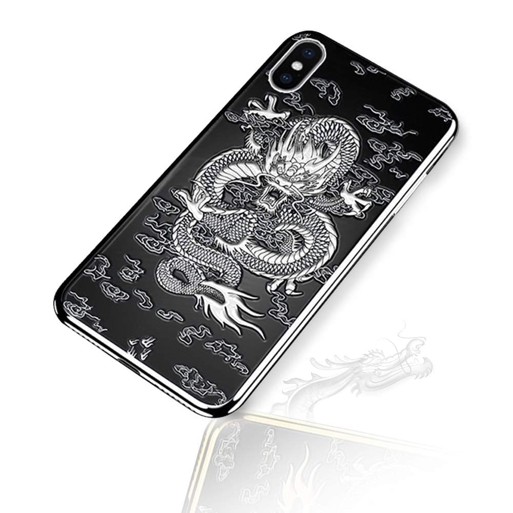 Luxury iPhone Xs max case,Best iPhone Xs max case, 3D Dragon Stylish Flexible Case Soft TPU Rubber Gel Silicone Phone Case Cove with Metal Luster Edge for Apple iPhone Xs Max 6.5 Inch (Silver)