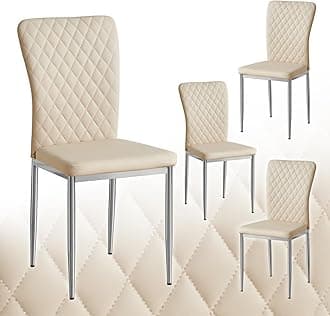 Dining Chairs Set of 4 PU Leather Kitchen Living Room Chairs High Back Chrome Legs Modern Lattice Design,PU Beige