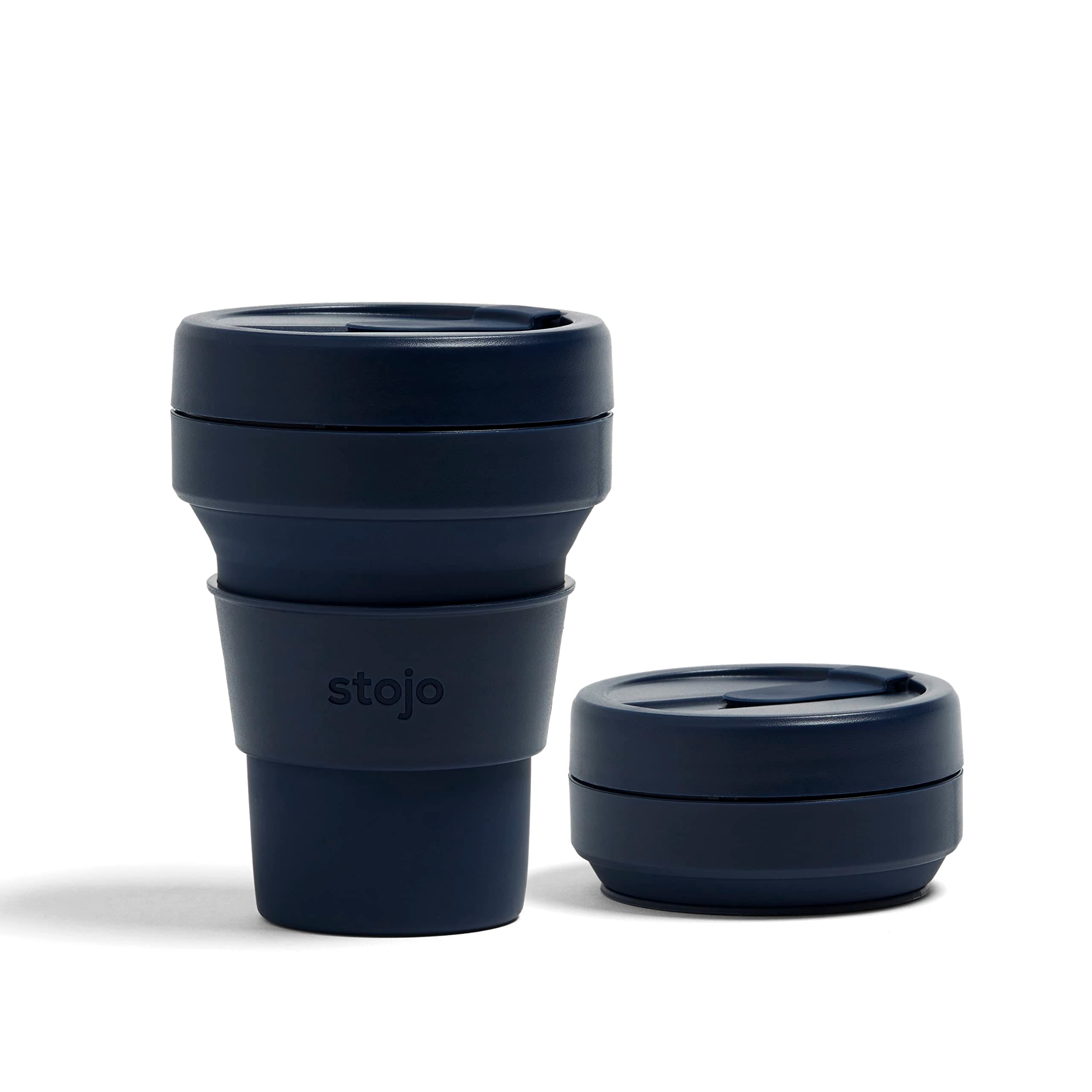 On-The-Go Collapsible Coffee Cup - 12oz / 355ml - Reusable & Foldable Silicone Travel Mug with Lid - Portable, Pocket Size - Dishwasher Safe - Denim