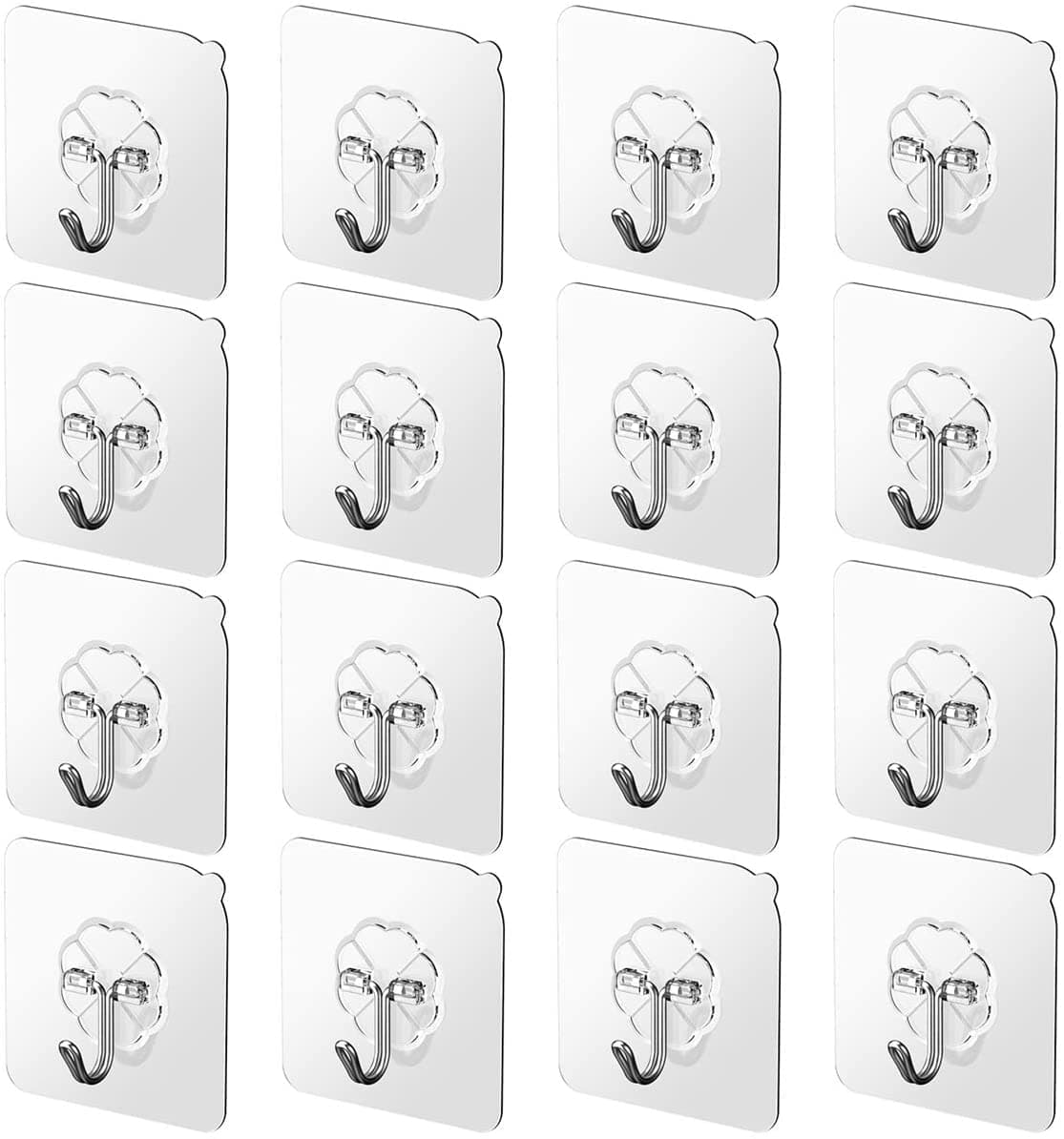 Adhesive Hooks for Hanging Wall Hooks, 22lb Strong Sticky Ceiling Door Hooks, Stainless Steel Transparent Towel Coat Hooks for Home Bathroom Kitchen Outdoor (12)